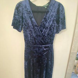 Ralph Lauren Size 2 Navy Blue Velvet Midi Dress